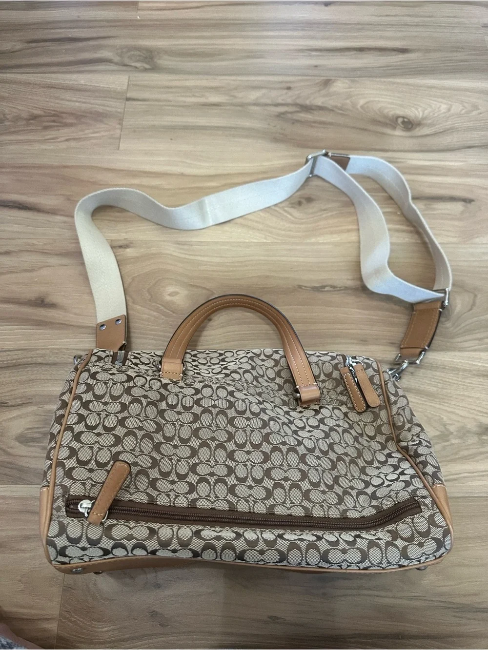 Coach Canvas Signature Satchel in Khaki/Tan with Adjustable Strap